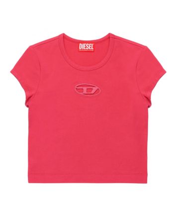 Girls Red Oval D Cotton T-Shirt