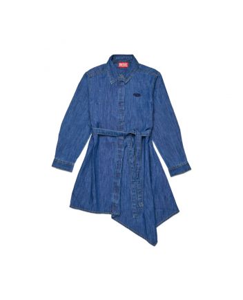 Girls Denim Asymmetric Long-Sleeve Dress