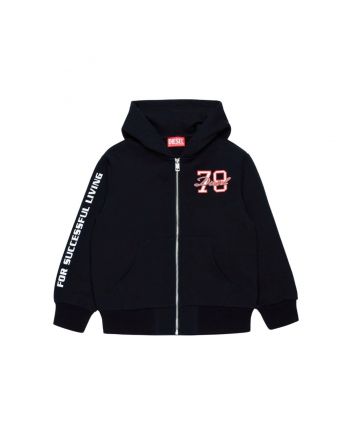 Boys Black Logo-Print Hooded Jacket