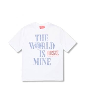 Boys White T-Shirt With World is Mine Logo