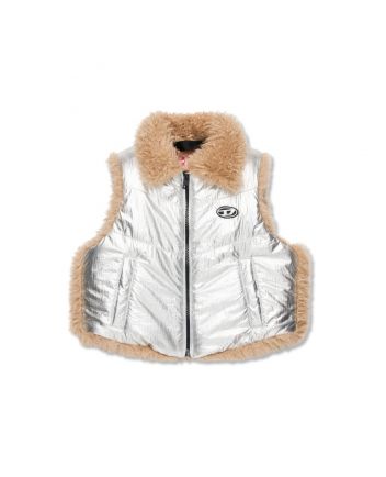 Girls Silver Faux Fur-Trim Quilted Gilet