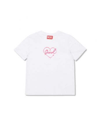 Girls White Heart-Print Cotton T-shirt
