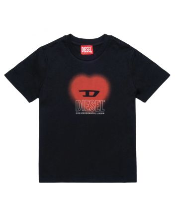 Girls Black T-Shirt With Heart Graphics