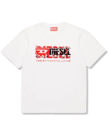Boys White Triple Logo-Print T-shirt