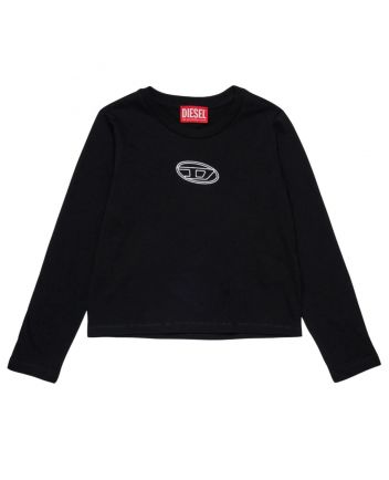 Girls Black Logo-Embroidered T-shirt