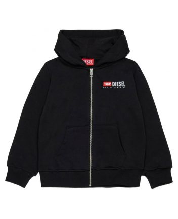 Boys Black Zip-up Logo-Print Hoodie