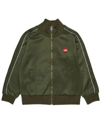 Boys Dark Green Zip-up Logo-Patch Jackets
