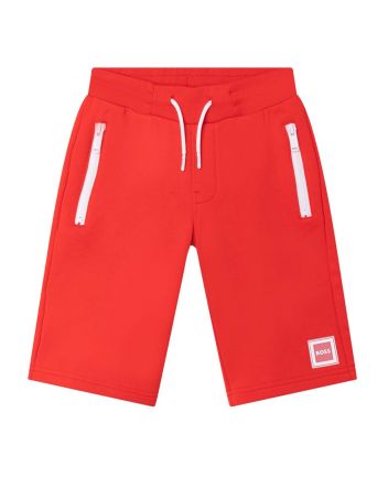 Boys Red Cotton Logo Shorts