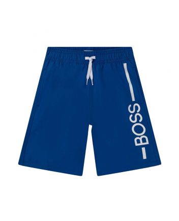 Boys Blue Logo Print Swim Shorts