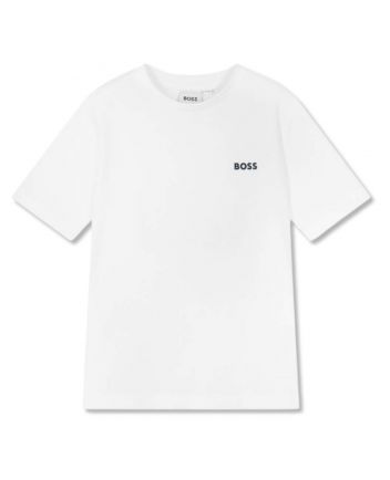 Boys White Logo-Print Cotton T-Shirt