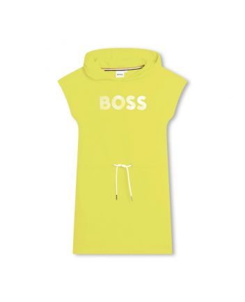 Girls Lemon Yellow Logo-Print Hooded Dress