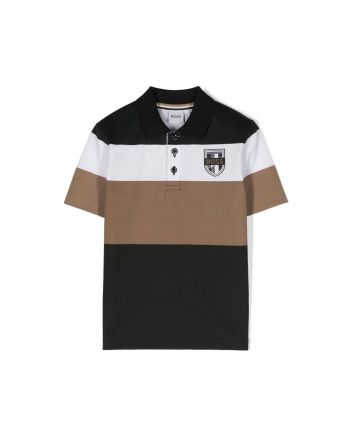 Boys Black Colourblock Cotton Polo T-Shirt