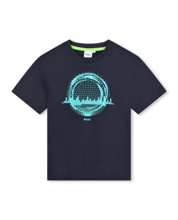 Boys Navy Blue Graphic-Print T-Shirt