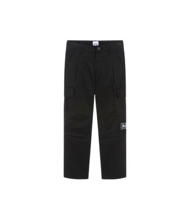 Boys Black Cotton Cargo Trousers