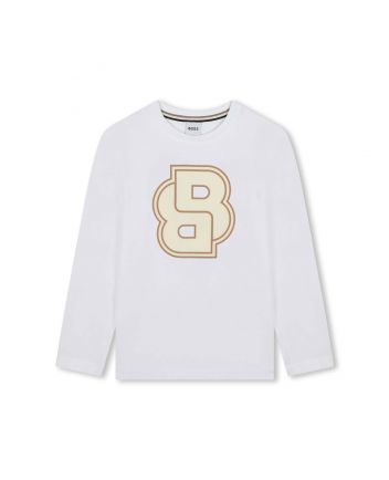 Boys White Double B Cotton T-Shirt