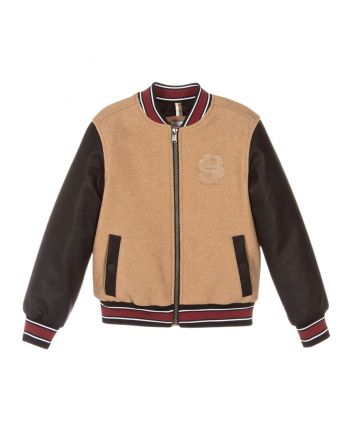 Boys Beige Double B Bomber Jacket