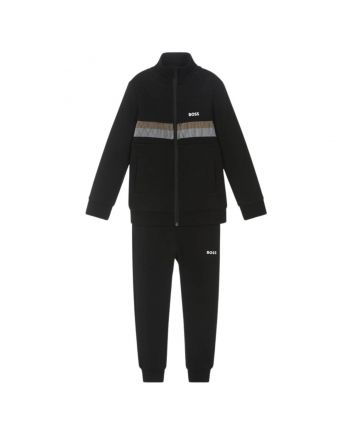 Boys Black Tricolour Stripe Tracksuit