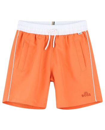 Boys Orange Logo-Print Swim Shorts