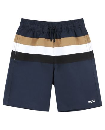 Boys Blue Tricolour Stripe Swim Shorts