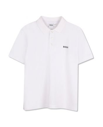Boys White Logo-Print Polo T-Shirt