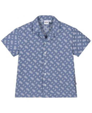 Boys Blue Cotton Monogram Shirt
