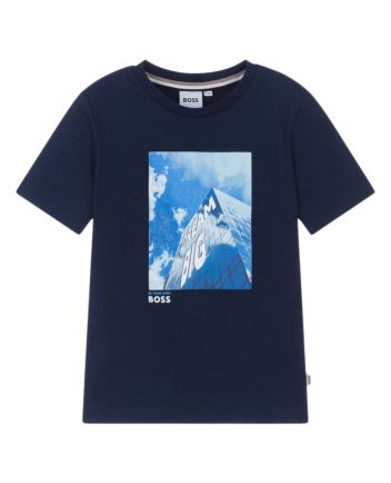 Boys Navy Blue Cotton Graphic Print T-Shirt