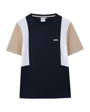 Boys Navy Blue Color-Block T-Shirt