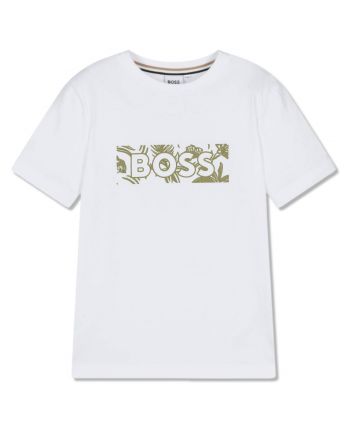 Boys White Logo-Print Cotton T-Shirt