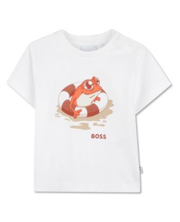 Baby Boys White Frog-Print Cotton T-Shirt