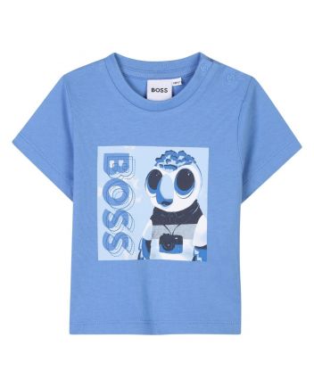 Baby Boys Blue Boss-Print Cotton T-Shirt