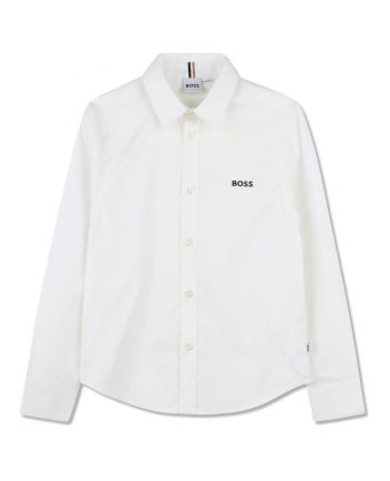 Boys White Oxford Cotton Logo Shirt