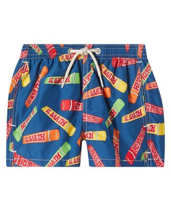 Boys Blue Graphic-Print Swim Short