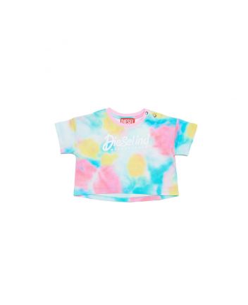 Cropped Jersey T-Shirt With Multicolor Bubble Allover