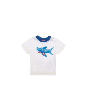 White Cotton T-Shirt With Shark