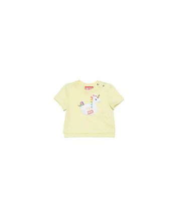 Yellow jersey beachwear T-shirt with unicorn print