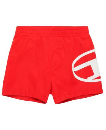 Baby Boys Red Logo-Print Swim Shorts
