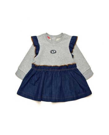 Baby Girls Grey & Blue Denim Dress