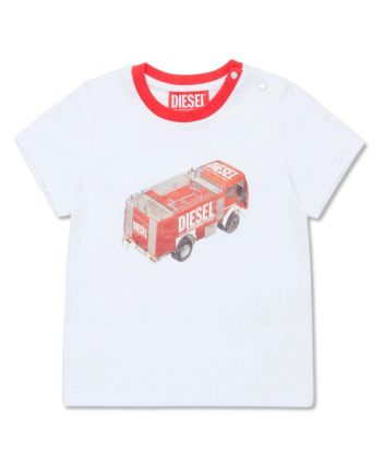 Baby Boys White Firefighter Truck T-shirt