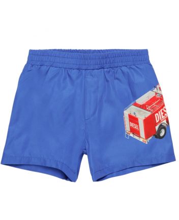 Baby Boys Blue Fire Truck-Print Swim Shorts