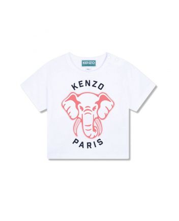 Baby Girls White Elephant Cotton T-Shirt