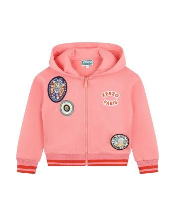 Girls Pink Logo Patches Zipped Hoodie