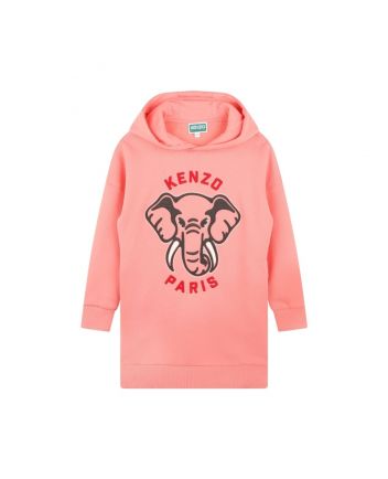 Girls Pink Elephant Cotton Sweatshirt Dress