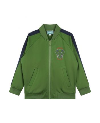 Boys Green Elephant-Print Zip-Up Cardigan