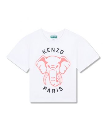 Girls White Elephant Cotton T-Shirt