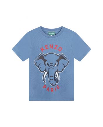 Unisex Blue Elephant-Print Cotton T-shirt