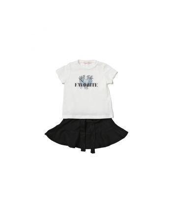 Girls White & Black Skirt Set