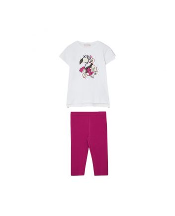Girls White & Pink Cotton Legging Set