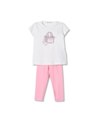 Baby Girls White & Pink Cotton Leggings Set
