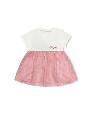 Baby Girls White & Pink Logo-Patch Dress
