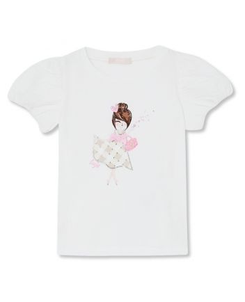 Girls White Gemstones-Graphic T-Shirt